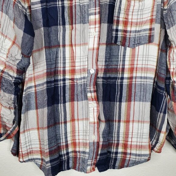 Knox Rose Plaid Flannel Blouse with button roll tabs and  crochet inlay, Size XL - Picture 3 of 13